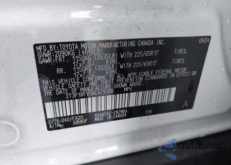 2024 Toyota Rav4 Xle z USA, uszkodzony, nr VIN 2T3P1RFV5RC479366